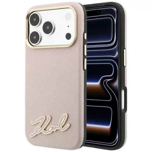 Karl Lagerfeld GrainedResin Signature Logo MagSafe iPhone 18 Pro / 17 Pro (KLHMP18L6PWKSRSP) tok, rózsaszín