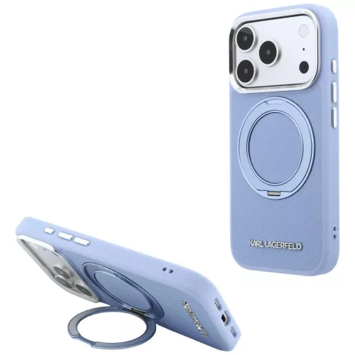 Karl Lagerfeld Ring St 360 Saffiano Classic Logo MagSafe iPhone 18 Pro Max / 17 Pro Max (KLHMP18X6PSARSKMB) tok, kék
