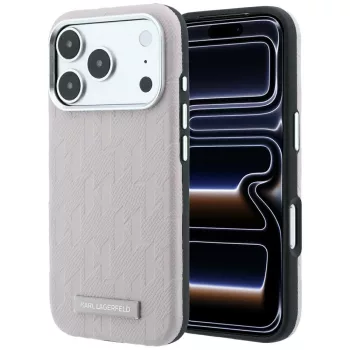   Karl Lagerfeld Grained Mono Resin Logo MagSafe iPhone 18 Pro Max / 17 Pro Max (KLHMP18X6PWKLMHP) tok, rózsaszín