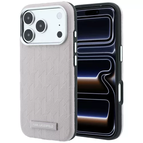 Karl Lagerfeld Grained Mono Resin Logo MagSafe iPhone 18 Pro Max / 17 Pro Max (KLHMP18X6PWKLMHP) tok, rózsaszín