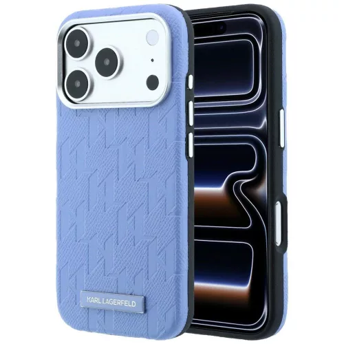 Karl Lagerfeld Grained Mono Resin Logo MagSafe iPhone 18 Pro Max / 17 Pro Max (KLHMP18X6PWKLMHB) tok, világoskék