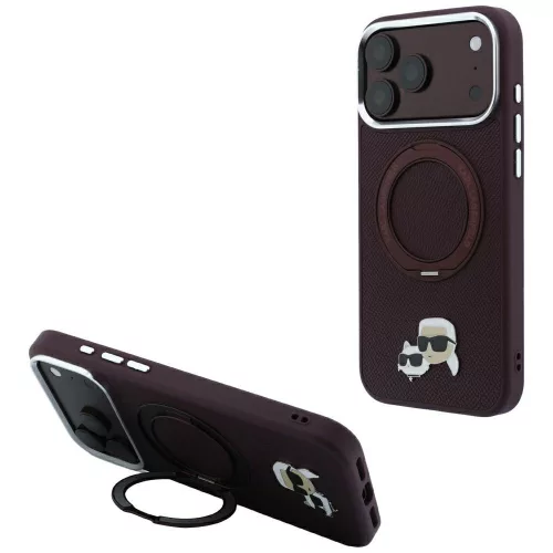 Karl LagerfeldRing St 360 Karl & Choupette Heads Pin MagSafe iPhone 18 Pro / 17 Pro (KLHMP18LPSRSKCHR) tok, bordó