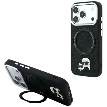   Karl LagerfeldRing St 360 Karl & Choupette Heads Pin MagSafe iPhone 18 Pro Max / 17 Pro Max (KLHMP18XPSRSKCHK) tok, fekete
