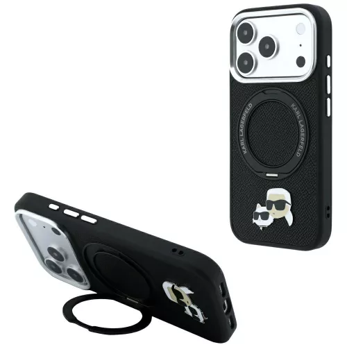 Karl LagerfeldRing St 360 Karl & Choupette Heads Pin MagSafe iPhone 18 Pro Max / 17 Pro Max (KLHMP18XPSRSKCHK) tok, fekete
