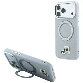   Karl LagerfeldRing St 360 Karl & Choupette Heads Pin MagSafe iPhone 18 Pro / 17 Pro (KLHMP18LPSRSKCHG) tok, szürke