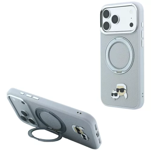 Karl LagerfeldRing St 360 Karl & Choupette Heads Pin MagSafe iPhone 18 Pro / 17 Pro (KLHMP18LPSRSKCHG) tok, szürke