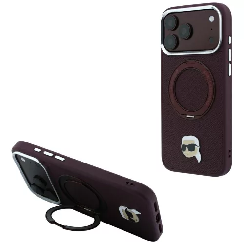Karl LagerfeldRing St 360 Karl Head Pin MagSafe iPhone 18 Pro / 17 Pro (KLHMP18LPSRSKLHR) tok, bordó