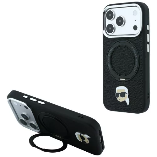 Karl LagerfeldRing St 360 Karl Head Pin MagSafe iPhone 18 Pro / 17 Pro (KLHMP18LPSRSKLHK) tok, fekete