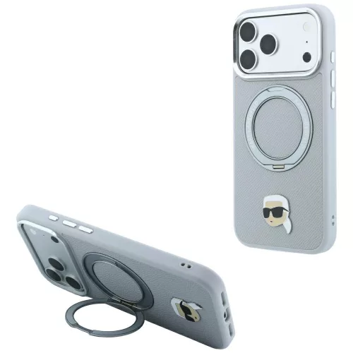 Karl LagerfeldRing St 360 Karl Head Pin MagSafe iPhone 18 Pro Max / 17 Pro Max (KLHMP18XPSRSKLHG) tok, szürke