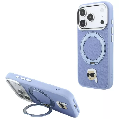 Karl LagerfeldRing St 360 Karl Head Pin MagSafe iPhone 18 Pro / 17 Pro (KLHMP18LPSRSKLHB) tok, világoskék