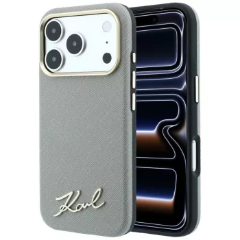   Karl Lagerfeld Saffiano Small Script Metal Logo MagSafe iPhone 18 Pro Max / 17 Pro Max (KLHMP18X6PWSKSE) tok, bézs