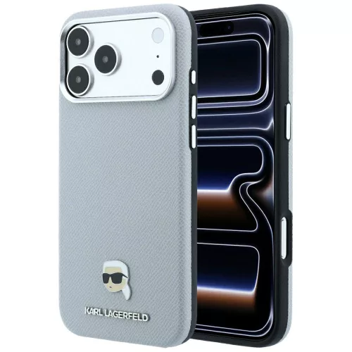 Karl Lagerfeld Grained Karl Head Metal MagSafe iPhone 18 Pro Max / 17 Pro Max (KLHMP18X6PSKHLG) tok, szürke