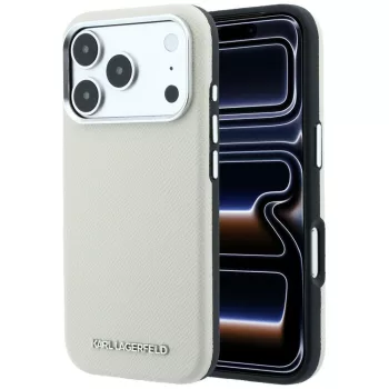  Karl Lagerfeld Grained Elongated Logo MagSafe iPhone 18 Pro / 17 Pro (KLHMP18LPSWGKLE) tok, bézs