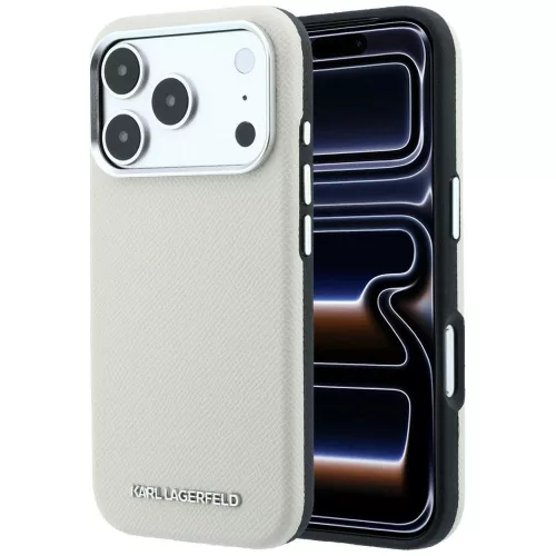 Karl Lagerfeld Grained Elongated Logo MagSafe iPhone 18 Pro / 17 Pro (KLHMP18LPSWGKLE) tok, bézs