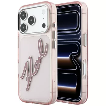   Karl Lagerfeld IML Big Signature Resin Metal Frame iPhone 18 Pro Max / 17 Pro Max (KLHCP18X6HCKSRP) tok, rózsaszín