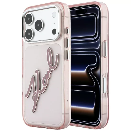 Karl Lagerfeld IML Big Signature Resin Metal Frame iPhone 18 Pro Max / 17 Pro Max (KLHCP18X6HCKSRP) tok, rózsaszín