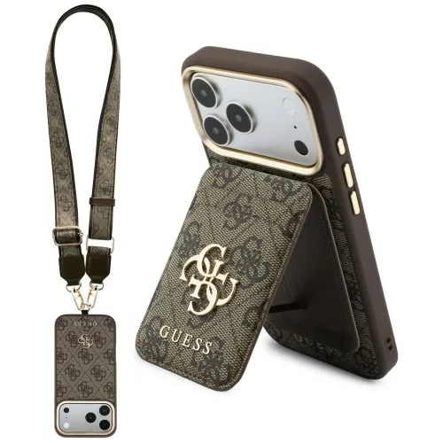 Guess 4Gwallet nad lanyard MagSafe iPhone 18 Pro Max / 17 Pro Max (GUBPHUP18XP4SM44CW) tok, barna