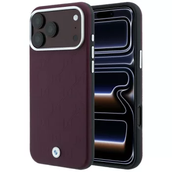   BMW Sign Deboss Quilted Metal Logo MagSafe iPhone 18 Pro / 17 Pro (BMHMP18L26SWOSPR) tok, bordó