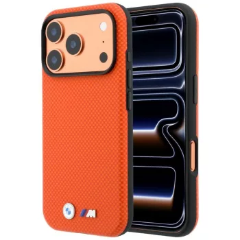   BMW M Quadrille Kevlar Metal Logo MagSafe iPhone 18 Pro Max (BMHMP18X25SWPUKEO) tok, narancssárga