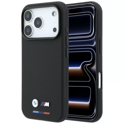 BMW M Quadrille Kevlar Tricolor & Metal Logo MagSafe iPhone 18 Pro (BMHMP18L25PUKTBOK) tok, fekete