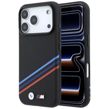   BMW M Quadrille Kevlar Print, Tricolor Lines & Metal Logo, MagSafe iPhone 18 Pro / 17 Pro (BMHMP18L25PUKDITK) tok, fekete