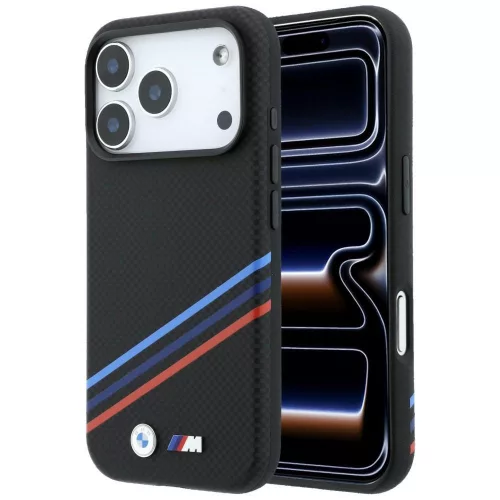 BMW M Quadrille Kevlar Print, Tricolor Lines & Metal Logo, MagSafe iPhone 18 Pro Max / 17 Pro Max (BMHMP18X25PUKDITK) tok, fekete