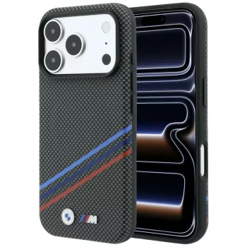   BMW M Quadrille Kevlar Print Tricolor Lines & Metal Logo MagSafe iPhone 18 Pro Max / 17 Pro Max (BMHMP18X25PUKDITA) tok, antracit