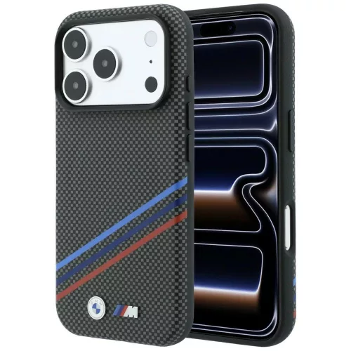 BMW M Quadrille Kevlar Print Tricolor Lines & Metal Logo MagSafe iPhone 18 Pro Max / 17 Pro Max (BMHMP18X25PUKDITA) tok, antracit