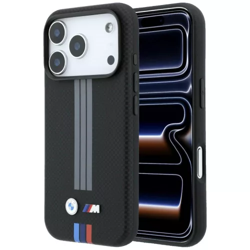 BMW M Quadrille Kevlar Anthracite & Tricolor Print Lines MagSafe iPhone 18 Pro (BMHMP18L25PUKRESK) tok, fekete