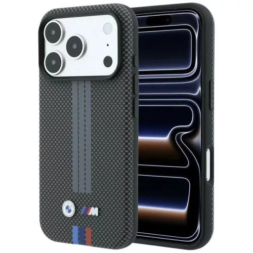 BMW M Quadrille Kevlar Tricolor Print Lines MagSafe iPhone 18 Pro / 17 Pro (BMHMP18L25PUKRESA) tok, antracit