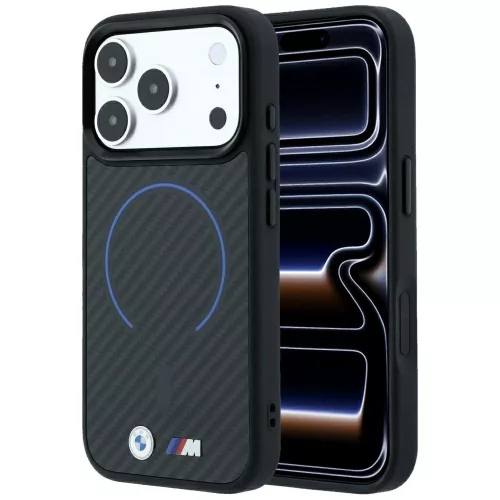 BMW M Kevlar Blue Print Ring Metal Logo MagSafe iPhone 18 Pro Max / 17 Pro Max (BMHMP18X26CFOMKB) tok, fekete