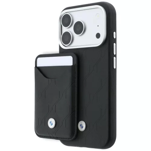 BMW Quilted Pattern Metal Logo Case+Wallet iPhone 18 Pro / 17 Pro tok, fekete