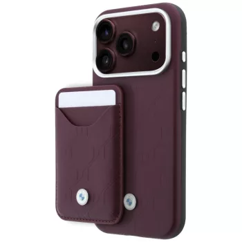   BMW Quilted Pattern Metal Logo case+wallet iPhone 18 Pro / 17 Pro tok, bordó