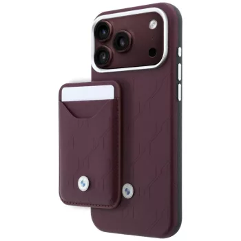   BMW Quilted Pattern Metal Logo Case+Wallet iPhone 18 Pro Max / 17 Pro Max tok, bordó