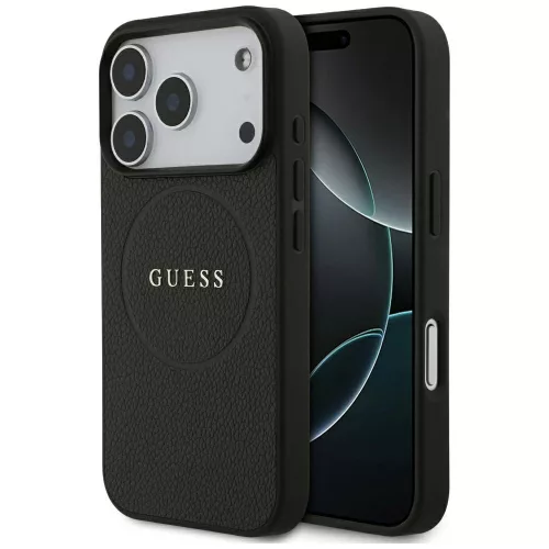 Guess Grained Gold Ring MagSafe iPhone 18 Pro / 17 Pro (GUHMP18LPGHSMMK) tok, fekete
