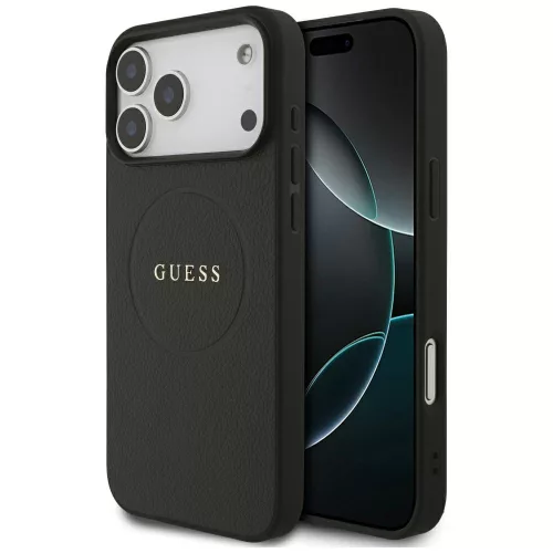 Guess Grained Gold Ring MagSafe iPhone 18 Pro Max / 17 Pro Max (GUHMP18XPGHSMMK) tok, fekete