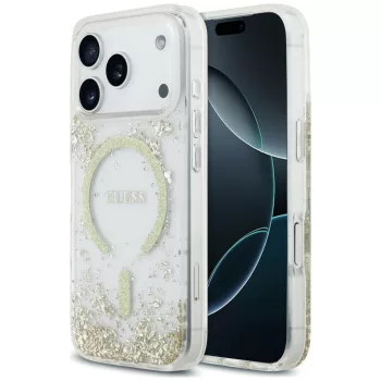   Guess Resin Bottom Glitter MagSafe iPhone 18 Pro / 17 Pro (GUHMP18LRGRGED) tok, arany