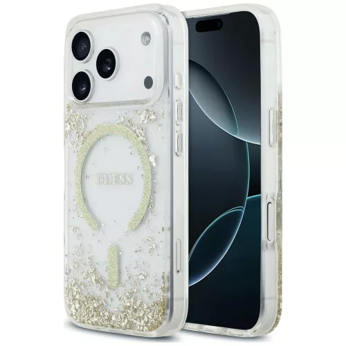 Guess Resin Bottom Glitter MagSafe iPhone 18 Pro / 17 Pro (GUHMP18LRGRGED) tok, arany