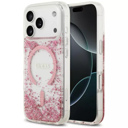 Guess Resin Bottom Glitter MagSafe iPhone 18 Pro / 17 Pro (GUHMP18LRGRGEP) tok, rózsaszín