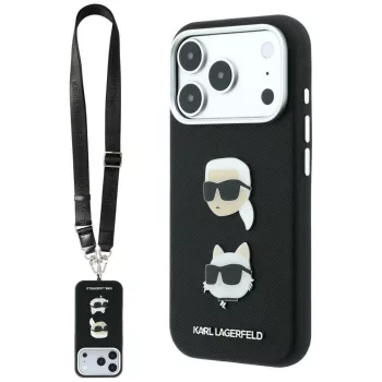   Karl Lagerfeld Saffiano Karl&Choupette Heads Pins Strap Logo iPhone 18 Pro / 17 Pro (KLHCP18LPSWFDHPSK) tok, fekete
