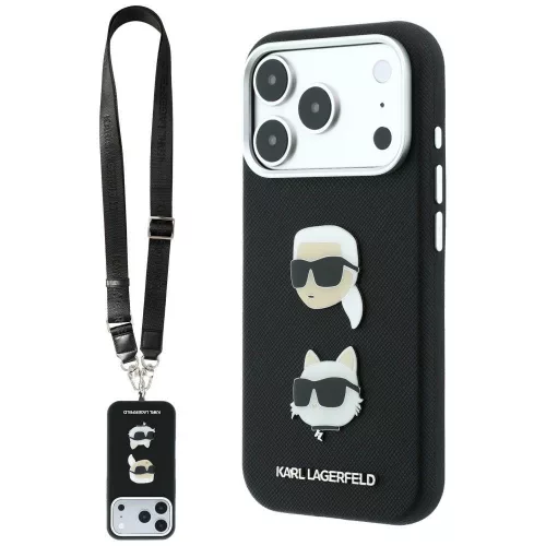 Karl Lagerfeld Saffiano Karl&Choupette Heads Pins Strap Logo iPhone 18 Pro / 17 Pro (KLHCP18LPSWFDHPSK) tok, fekete