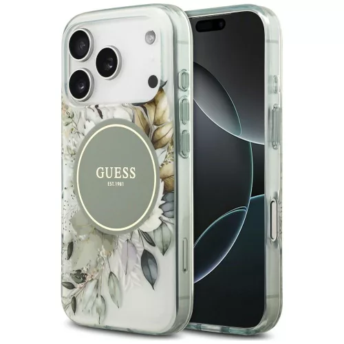 Guess IML Flower & Tonal Circle MagSafe iPhone 18 Pro / 17 Pro (GUHMP18LHFWBDCEN) tok, zöld