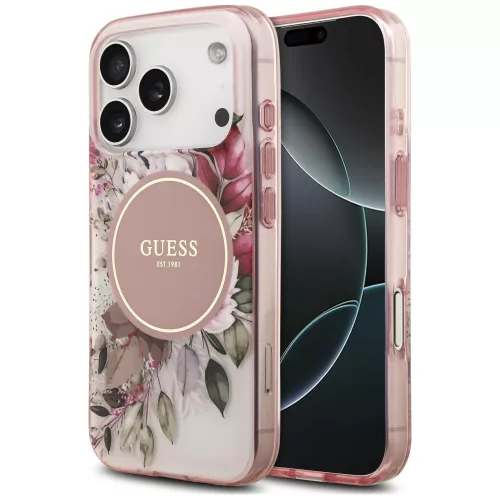 Guess IML Flower & Tonal Circle MagSafe iPhone 18 Pro / 17 Pro (GUHMP18LHFWBDCEP) tok, rózsaszín