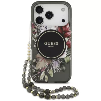   Guess IML Flowers Pearl Strap MagSafe iPhone 18 Pro / 17 Pro (GUHMP18LHFWBRCESK) tok, fekete