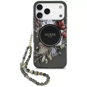   Guess IML Flowers Pearl Strap MagSafe iPhone 18 Pro Max / 17 Pro Max (GUHMP18XHFWBRCESK) tok, fekete