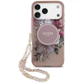   Guess IML Flowers Pearl Strap MagSafe iPhone 18 Pro Max / 17 Pro Max (GUHMP18XHFWBRCESP) tok, rózsaszín
