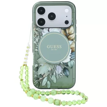   Guess IML Flowers Pearl Strap MagSafe iPhone 18 Pro / 17 Pro (GUHMP18LHFWBRCESN) tok, zöld