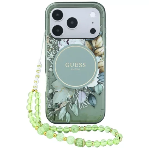 Guess IML Flowers Pearl Strap MagSafe iPhone 18 Pro / 17 Pro (GUHMP18LHFWBRCESN) tok, zöld