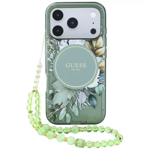 Guess IML Flowers Pearl Strap MagSafe iPhone 18 Pro Max / 17 Pro Max (GUHMP18XHFWBRCESN) tok, zöld