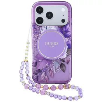   Guess IML Flowers Pearl Strap MagSafe iPhone 18 Pro / 17 Pro (GUHMP18LHFWBRCESU) tok, lila